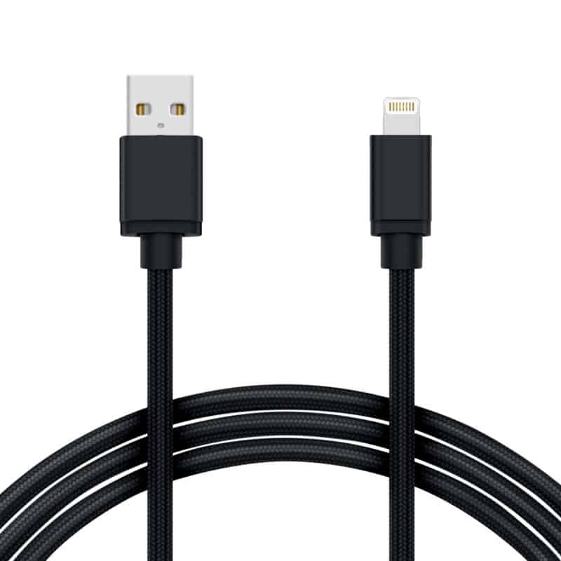 2M Lightning Kabel Laddare till iPhone / iPad Nylon Quick Charge Svart